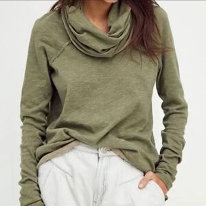 Free People Green Beach Cotton Cocoon Cowl Pullover Hippie Boho Stylish One Size